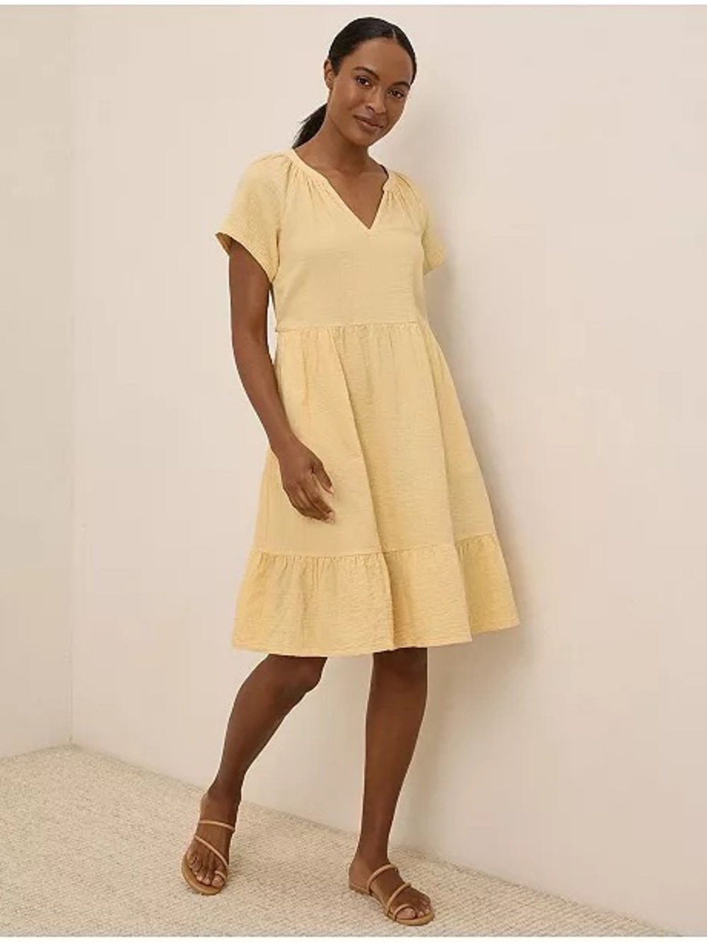 Pact Organic Cotton Coastal Double Gauze Breezy Dress Sungold Yellow M